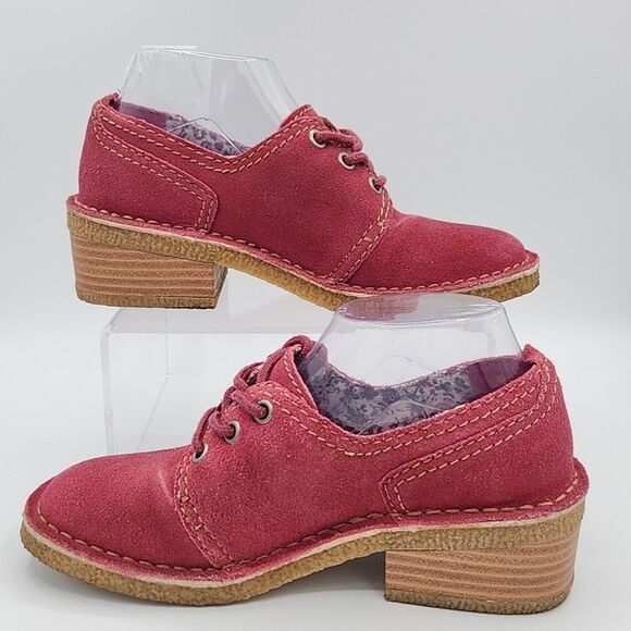 Y2K Rampage Pink Oxfords Womens Size 7 Sqaure Toe Stacked Heel Suede Legend EUC - Picture 2 of 8